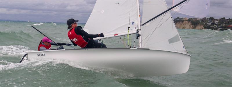 Rebecca Hume pushing hard in the 420 in big breeze - Predictwind Girls Regatta photo copyright Yachting NZ taken at  and featuring the 420 class