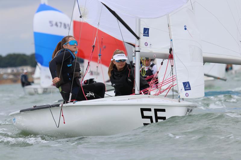 Bea Greenfield and Ellie Creighton, first females in 420 GP 6 at Warsash photo copyright Jon Cawthorne taken at Warsash Sailing Club and featuring the 420 class