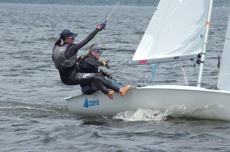 Competing in Azzurra (sail number 55149), Olivia Cameron and Lilly Fogarty, create some waves at the 2023 Australian 420 Championship - photo © Jeanette Severs