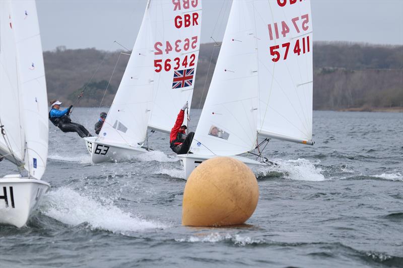 Close mark roundings during the British 420 Inlands at Rutland photo copyright Jon Cawthorne taken at Rutland Sailing Club and featuring the 420 class