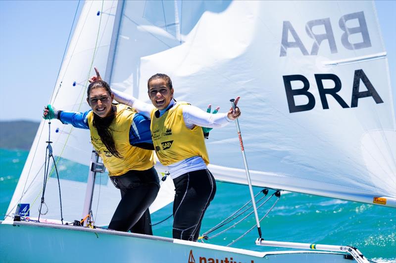 Joana Faulhaber Tostes Antunes Gonçalves and Gabriela Vassel (BRA) win female 420 gold at the 2023 Youth Sailing World Championships photo copyright World Sailing taken at  and featuring the 420 class