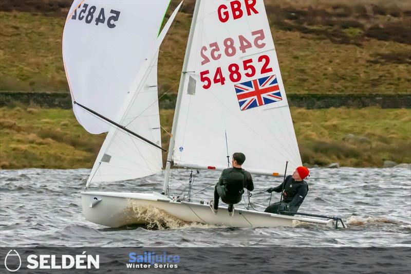 420 sailors Holman and Bromilow win the Yorkshire Dales Brass Monkey photo copyright Tim Olin / www.olinphoto.co.uk taken at Yorkshire Dales Sailing Club and featuring the 420 class