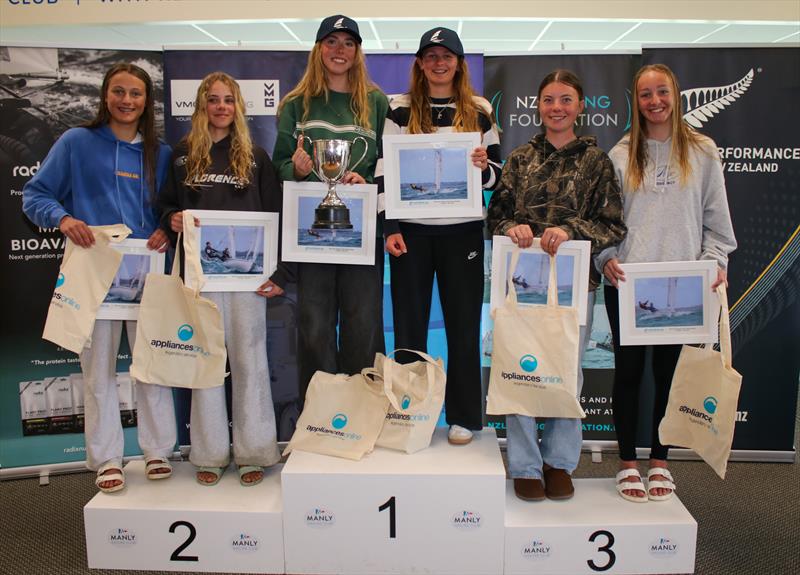 420 Girls medalists - Predictwind Youth NZ Nationals - Manly SC - September 2025 photo copyright Insight Media taken at Manly Sailing Club and featuring the 420 class