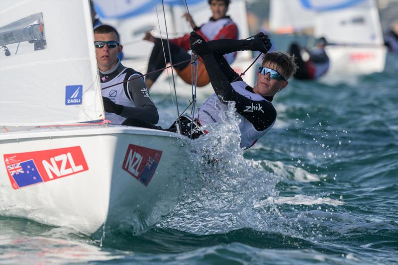 Cam Brown and Oli Stone (NZL) - Day 4 - Boys 420 - Youth Sailing Championships - December 18 2025 - Vilamoura photo copyright Joao Costa Ferreira taken at Vilamoura Sailing and featuring the 420 class