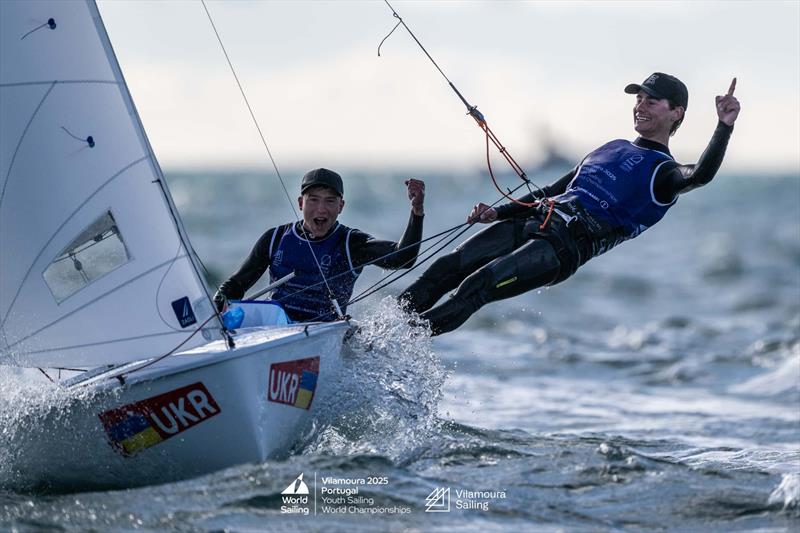 Male / Mixed 420 gold for Ukraine's Sviatoslav Madonich and Dmytro Karabadzhak in the Youth Sailing World Championships 2025 at Vilamoura, Portugal photo copyright Nuno Fortinho Mendes / World Sailing taken at Vilamoura Sailing and featuring the 420 class