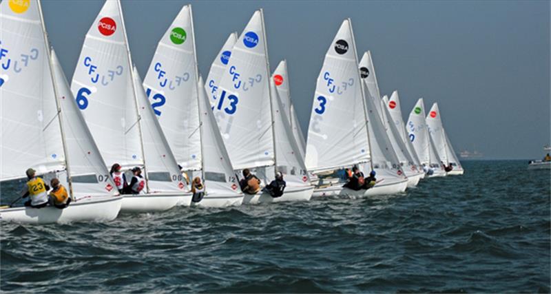 High school CFJ starting action from a previous Rose Bowl regatta staged in Long Beach Harbor, CA photo copyright United States Sailing Center taken at  and featuring the 420 class