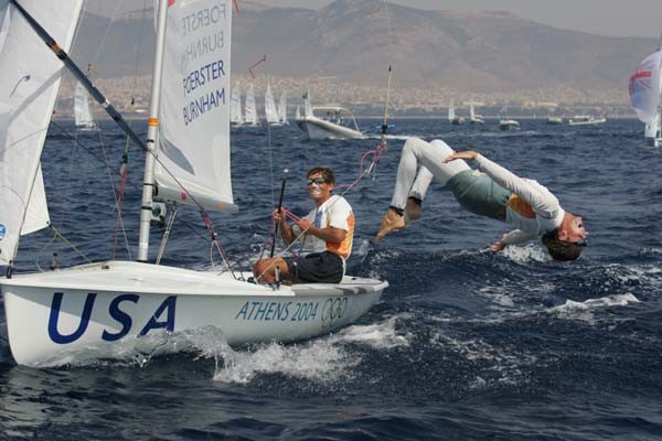 Paul Foerster & Kevin Burnham celebrate winning gold at the Athens 2004 Olympic regatta - photo © Richard Langdon