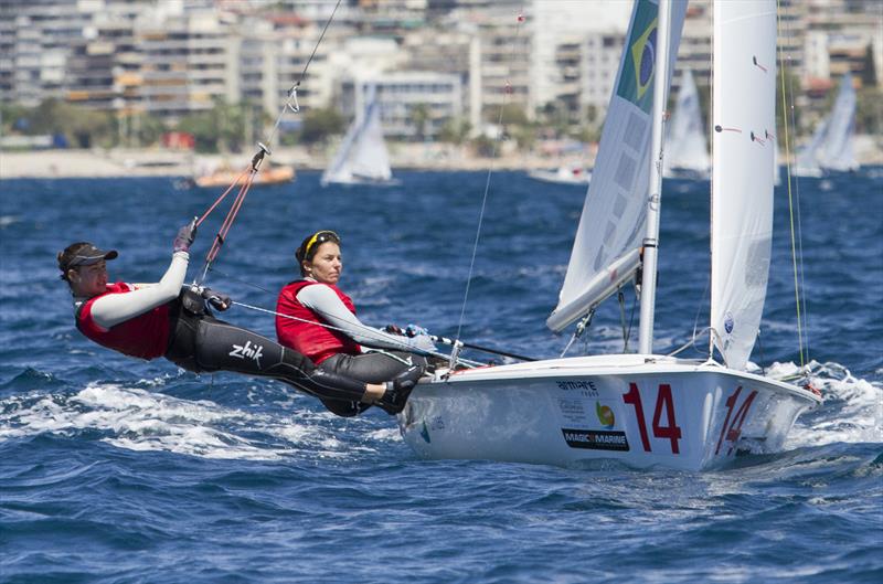 Fernanda Oliveira and Ana Barbachan (BRA) on day 3 of the 470 European Championships in Athens photo copyright AleN Photography / www.alen.gr taken at Nautical Club of Tzitzifies Kallithea and featuring the 470 class