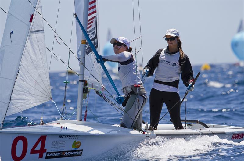 Anne Haeger and Briana Provancha (USA) on day 5 of the 470 European Championships in Athens photo copyright AleN Photography / www.alen.gr taken at Nautical Club of Tzitzifies Kallithea and featuring the 470 class