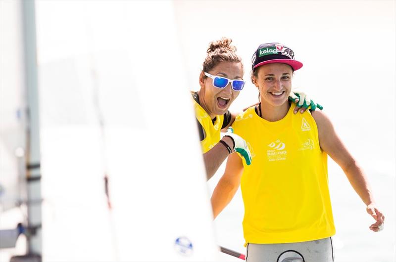 Lara Vadlau & Jolanta Ogar win the Women's 470 class at the ISAF Sailing World Cup Final in Abu Dhabi - photo © Pedro Martinez / Sailing Energy / ISAF