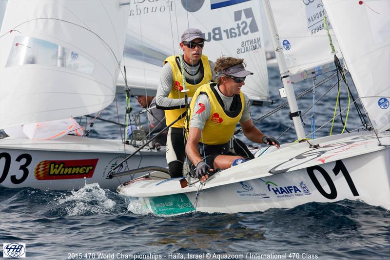 Mathew Belcher/Will Ryan (AUS11) on day 2 of the 470 Worlds in Haifa - photo © Aquazoom / Ronan Topelberg