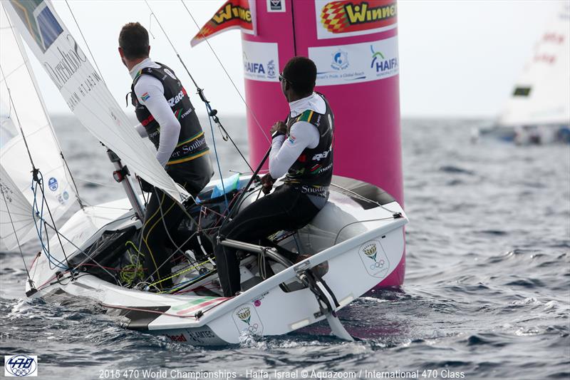 Asenathi Jim/Roger Hudson (RSA1) on day 2 of the 470 Worlds in Haifa - photo © Aquazoom / Ronan Topelberg