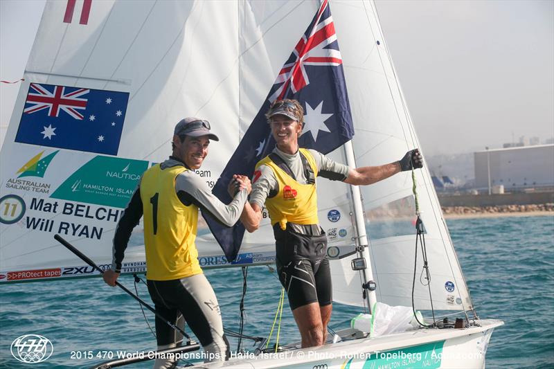 Gold for Mathew Belcher/Will Ryan (AUS11) at the 470 Worlds in Haifa photo copyright Aquazoom / Ronan Topelberg taken at Haifa Sailing Center and featuring the 470 class
