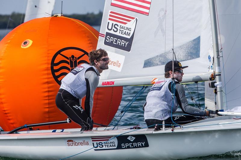 McNay and Hughes on day 2 of Sailing World Cup Miami photo copyright Jesus Renedo / Sailing Energy taken at Coconut Grove Sailing Club and featuring the 470 class