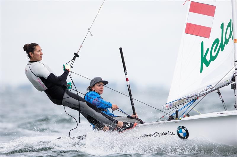 Lara Vadlau and Jolanta Ogar at Sailing World Cup Miami photo copyright Pedro Martinez / Sailing Energy taken at Coconut Grove Sailing Club and featuring the 470 class