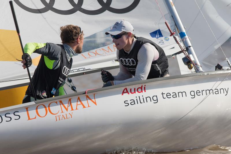 Ferdinand Gerz/Oliver Szymanksi (GER10) on day 3 of the 470 Worlds in Argentina photo copyright Matiaz Capizzano taken at Club Náutico San Isidro and featuring the 470 class