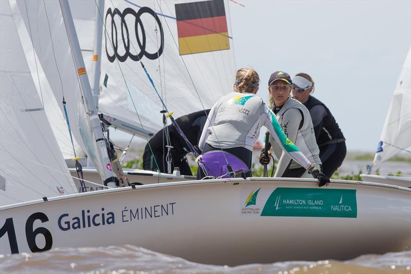 Carrie Smith/Jamie Ryan (AUS99) on day 4 of the 470 Worlds in Argentina photo copyright Matiaz Capizzano taken at Club Náutico San Isidro and featuring the 470 class