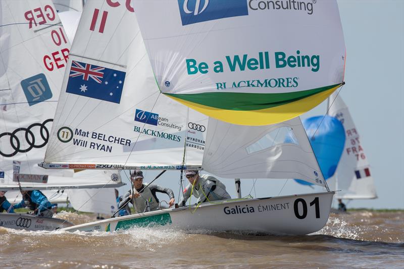 Mat Belcher/Will Ryan (AUS11) on day 4 of the 470 Worlds in Argentina - photo © Matiaz Capizzano