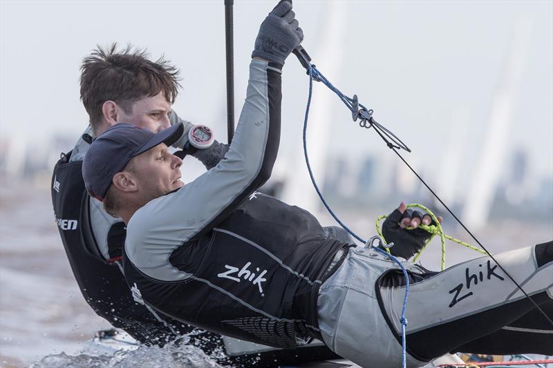 Paul Snow-Hansen/Daniel Wilcox (NZL10) on day 4 of the 470 Worlds in Argentina photo copyright Matiaz Capizzano taken at Club Náutico San Isidro and featuring the 470 class
