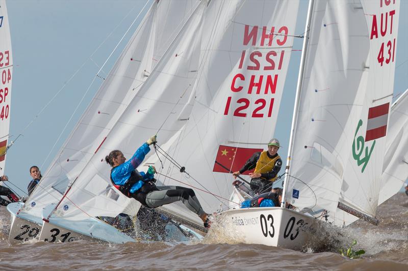 Lara Vadlau/Jolanta Ogar (AUT431) on day 5 of the 470 Worlds in Argentina photo copyright Matiaz Capizzano taken at Club Náutico San Isidro and featuring the 470 class