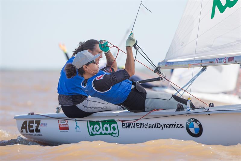 Lara Vadlau/Jolanta Ogar (AUT431) finishe 3rd in the 470 Worlds in Argentina photo copyright Matiaz Capizzano taken at Club Náutico San Isidro and featuring the 470 class