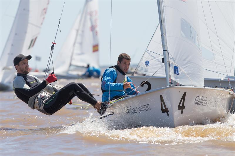 Sofian Bouvet/Jeremie Mion (FRA27) on the final day of the 470 Worlds in Argentina photo copyright Matiaz Capizzano taken at Club Náutico San Isidro and featuring the 470 class