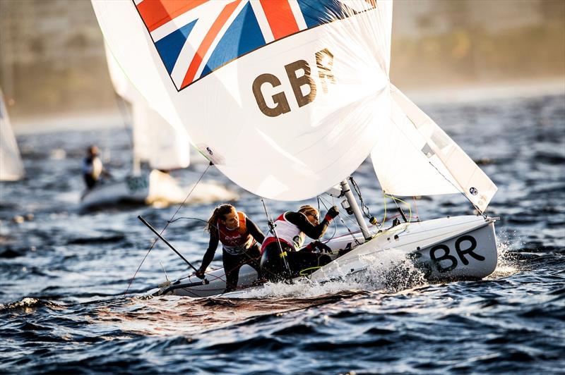 Hannah Mills and Saskia Clark on day 5 of the Rio 2016 Olympic Sailing Competition photo copyright Sailing Energy / World Sailing taken at  and featuring the 470 class