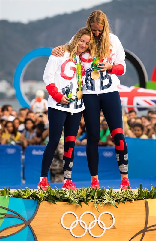 Gold for Hannah Mills & Saskia Clark (GBR) in the Women's 470 at the Rio 2016 Olympic Sailing Competition photo copyright Richard Langdon / Ocean Images taken at  and featuring the 470 class