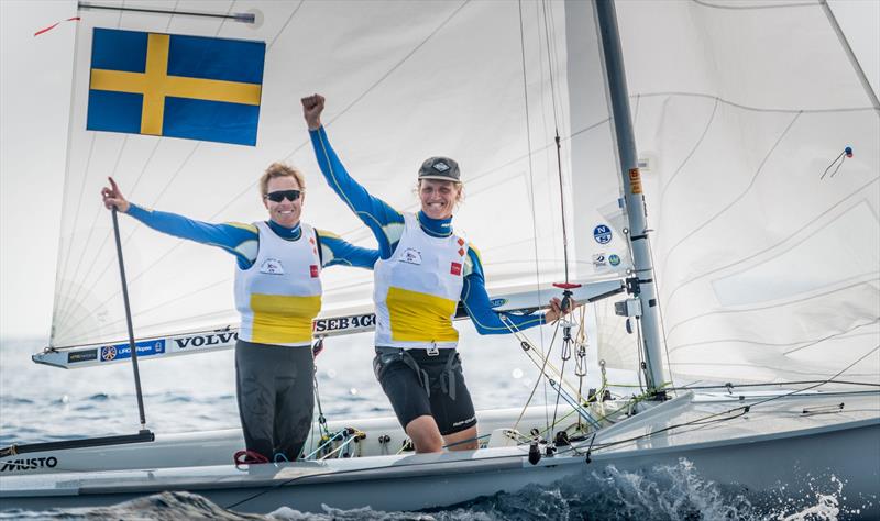 Carl-Fredrik Fock/Marcus Dackhammar (SWE-350) win the Men's European title at the 470 Europeans at Monaco photo copyright Mesi taken at Yacht Club de Monaco and featuring the 470 class