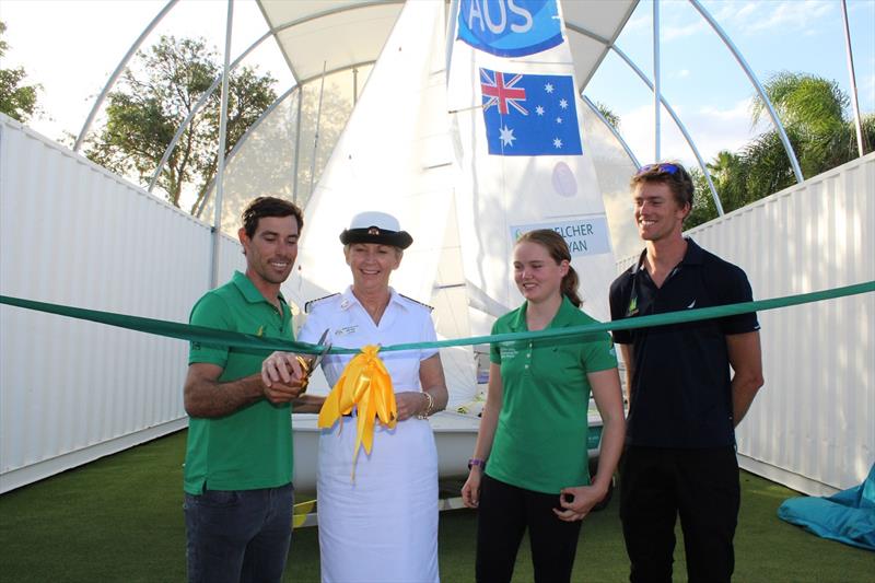 Australian Sailing Gold Coast Training Centre Opening on 25 May (l-r) Mat Belcher, Commodore Kerry Noyce, Nia Jerwood, Will Ryan photo copyright Australian Sailing taken at  and featuring the 470 class