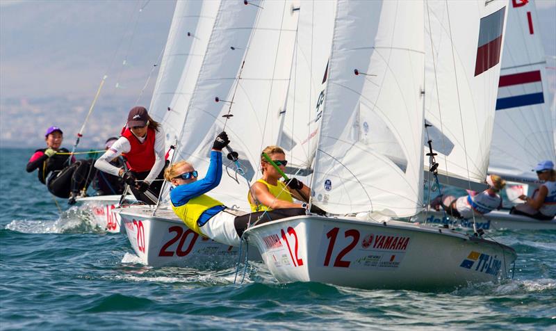 Agnieszka SKRZYPULEC and Irmina MRÓZEK GLISZCZYNSKA (POL) on day 4 at the 470 Worlds photo copyright Nikos Alevromytis / International 470 Class taken at Nautical Club of Thessaloniki and featuring the 470 class