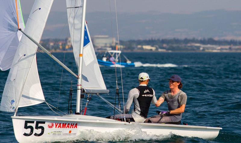 Paul SNOW-HANSEN and Daniel WILLCOX (NZL) on day 4 at the 470 Worlds photo copyright Nikos Alevromytis / International 470 Class taken at Nautical Club of Thessaloniki and featuring the 470 class