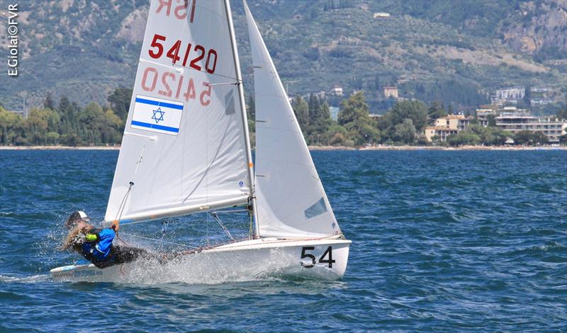 Linoy KORN and Omer BILIA (ISR) on day 4 of the 420 & 470 Junior Europeans photo copyright Elena Giolai taken at Fraglia Vela Riva and featuring the 470 class