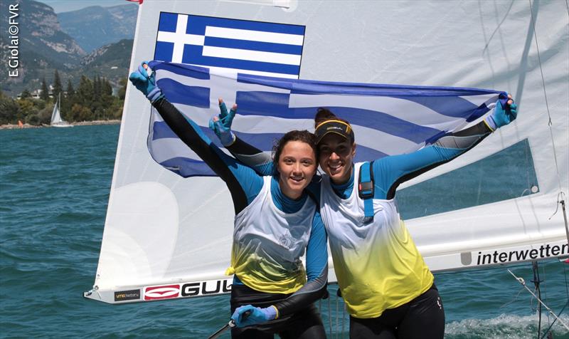 Maria BOZI & Rafailina KLONARIDOU (GRE) - 470 Women Gold in the 420 and 470 Junior Europeans at Lake Garda photo copyright Elena Giolai taken at Fraglia Vela Riva and featuring the 470 class