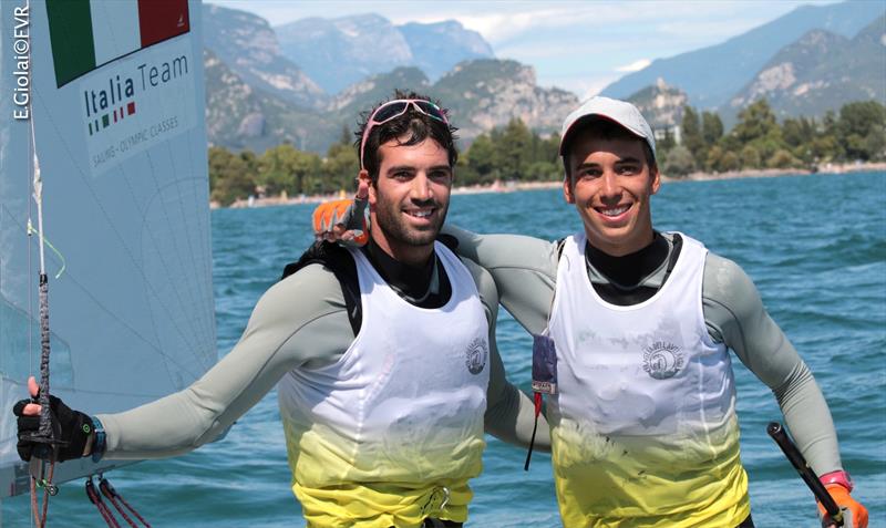 Giacomo FERRARI & Giulio CALABRÒ (ITA) - 470 Men Gold at the 420 and 470 Junior Europeans at Lake Garda photo copyright Elena Giolai taken at Fraglia Vela Riva and featuring the 470 class