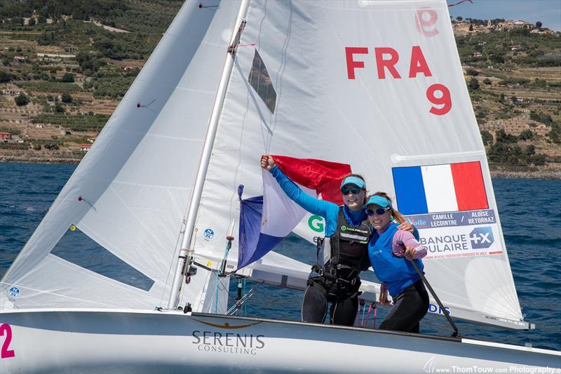 2021 470 Europeans: Camille Lecointre & Aloise Retornaz (FRA) photo copyright Thom Touw Photography taken at Vilamoura Sailing and featuring the 470 class