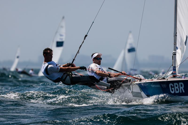 Luke Patience & Chris Grube (GBR) in the Men's 470 on Tokyo 2020 Olympic Sailing Competition Day 4 photo copyright Sailing Energy / World Sailing taken at  and featuring the 470 class