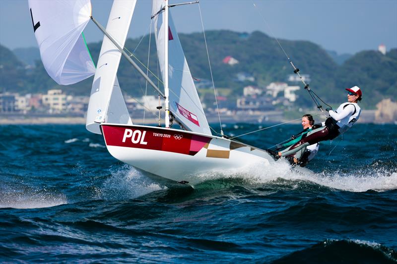 Agnieszka Skrzypulec and Jolanta Ogar (POL) on Tokyo 2020 Olympic Sailing Competition Day 4 photo copyright Sailing Energy / World Sailing taken at  and featuring the 470 class