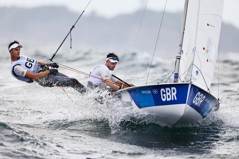 Luke Patience & Chris Grube (GBR) in the Men's 470 on Tokyo 2020 Olympic Sailing Competition Day 5 photo copyright Sailing Energy / World Sailing taken at  and featuring the 470 class