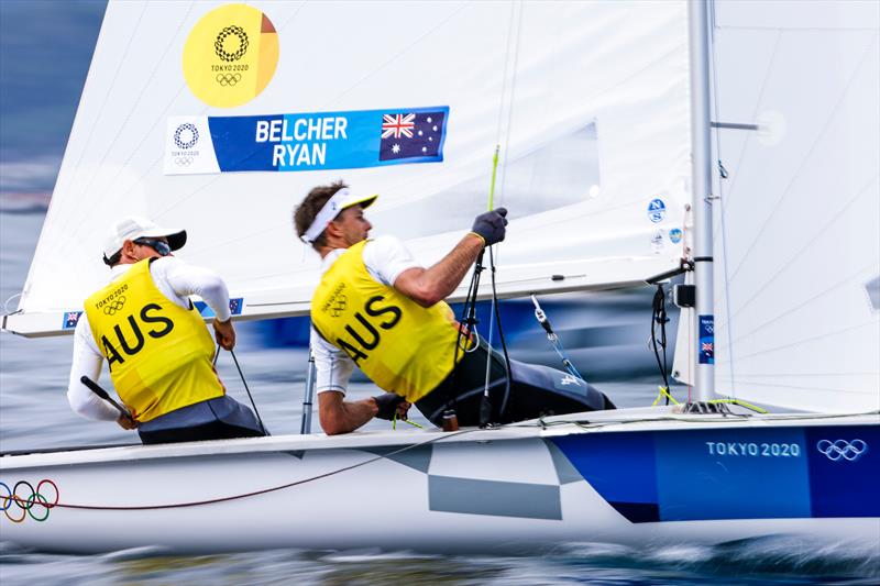 Mat Belcher and Will Ryan (AUS) in the Men's 470 on Tokyo 2020 Olympic Sailing Competition Day 6 - photo © Sailing Energy / World Sailing