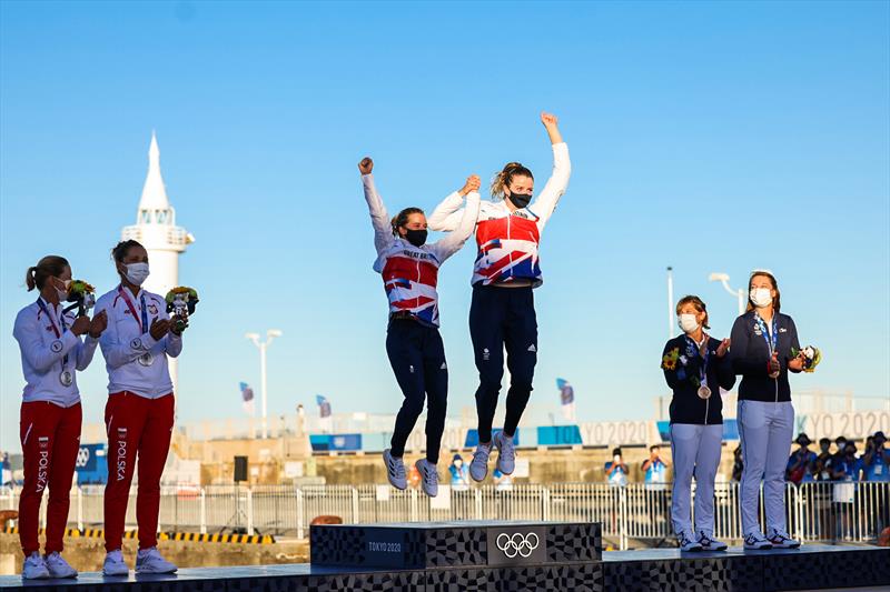 Women's 470 Podium at the Tokyo 2020 Olympic Sailing Competition photo copyright Sailing Energy / World Sailing taken at  and featuring the 470 class