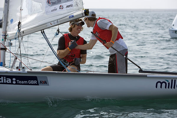 Gold for Nic Asher and Elliot Willis at the Skandia Sail for Gold Regatta photo copyright Sally Collison / www.sallycollison.com taken at Weymouth & Portland Sailing Academy and featuring the 470 class