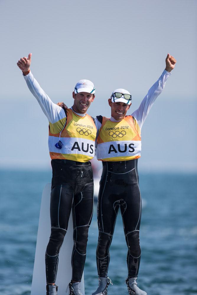 Mathew Belcher and Malcolm Page (AUS) win Men's 470 gold at the London 2012 Olympic Sailing Competition photo copyright Tom Gruitt / www.tom-gruitt.co.uk taken at Weymouth & Portland Sailing Academy and featuring the 470 class