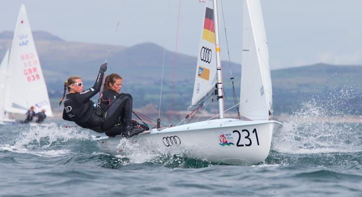 Greta Markfort & Anna Markfort (GER) on day 3 of the 420 and 470 Junior Europeans photo copyright Alan Dop Photography / www.alandop.com/sailing taken at Pwllheli Sailing Club and featuring the 470 class
