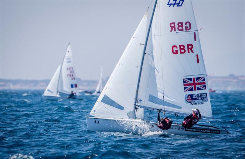 Hannah Mills and Eilidh McIntyre (470) at the 2018 World Cup Series Hyères photo copyright Jesus Renedo / Sailing Energy / World Sailing taken at  and featuring the 470 class