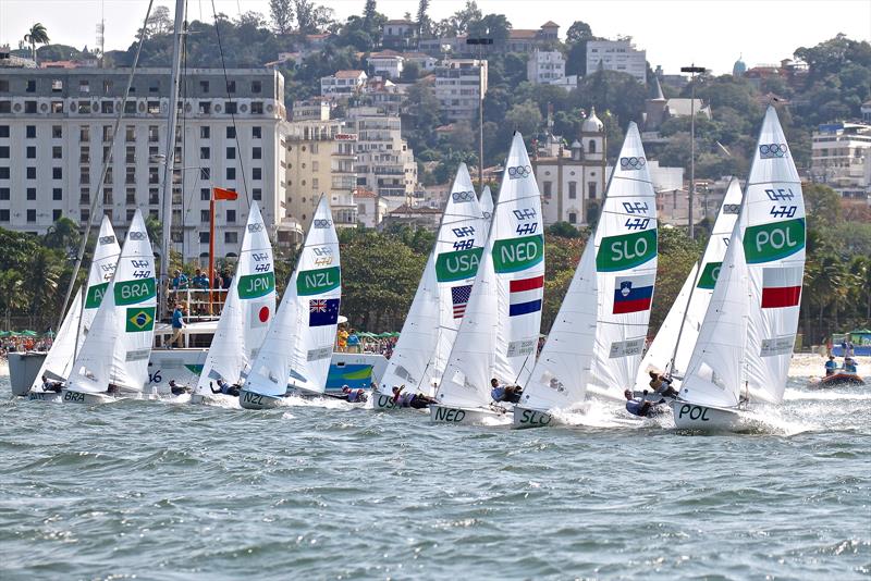 The wind came right at the start at least for the medal racing off the beach in Rio - the crwod was on the beach with big screens to follow the action photo copyright Richard Gladwell taken at  and featuring the 470 class