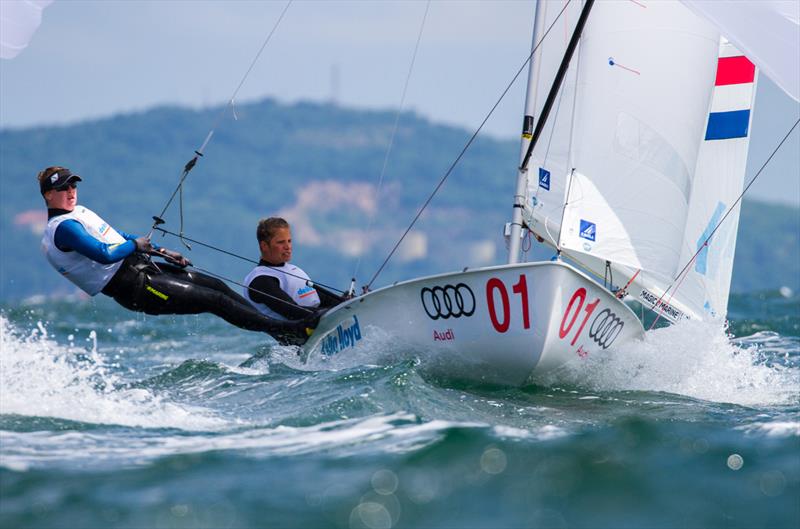 Afrodite Zegers/Anneloes van Veen (NED) - 2018 470 European Championships - Day 3 photo copyright Nikos Alevromytis / International 470 Class taken at Yacht Club Port Bourgas and featuring the 470 class