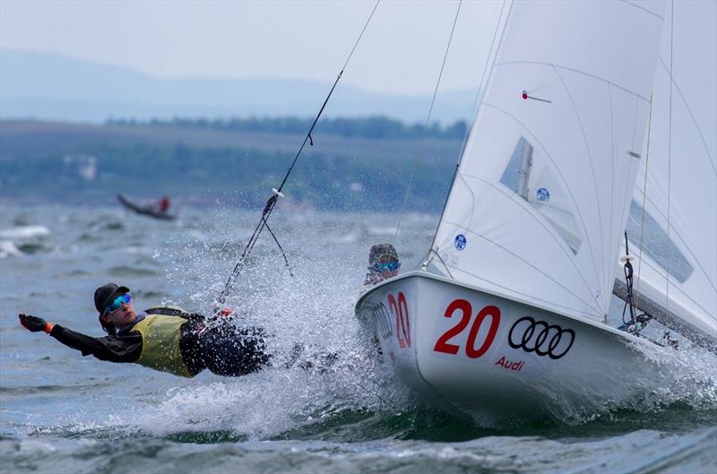 Gil Cohen/Noa Lasry (ISR) on top in the 470 Women after 6 races - 2018 470 European Championships - Day 3 - photo © Nikos Alevromytis / International 470 Class