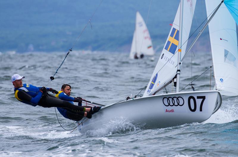 Anton Dahlberg/Fredrik Bergstrom (SWE) - 2018 470 European Championships - Day 3 photo copyright Nikos Alevromytis / International 470 Class taken at Yacht Club Port Bourgas and featuring the 470 class