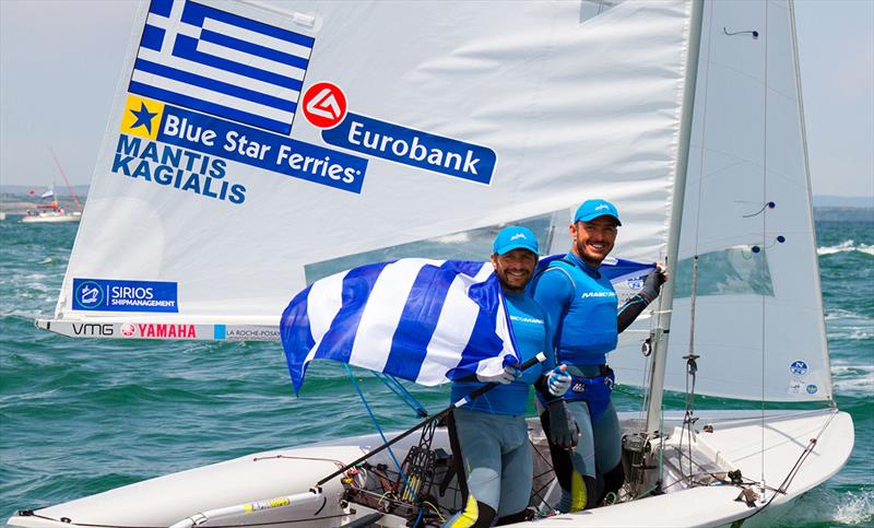 Panagiotis Mantis/Pavlos Kagialis (GRE) claim the silver medal - 2018 470 European Championship - Day 6 photo copyright Nikos Alevromytis / International 470 Class taken at Yacht Club Port Bourgas and featuring the 470 class